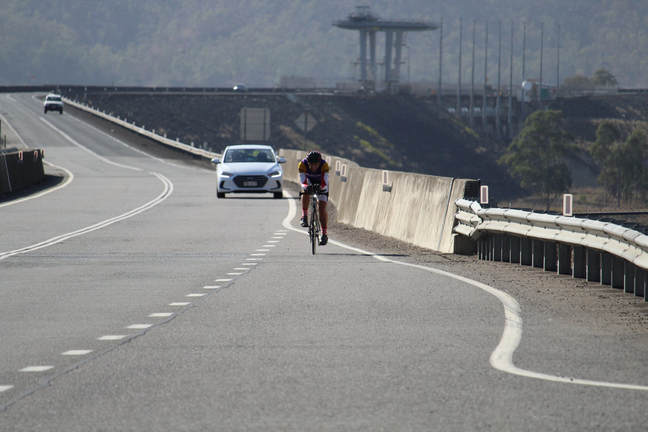 Lachlan Davis passes over Wivenhoe Dam on his Brisbane-Toogoolawah record attempt